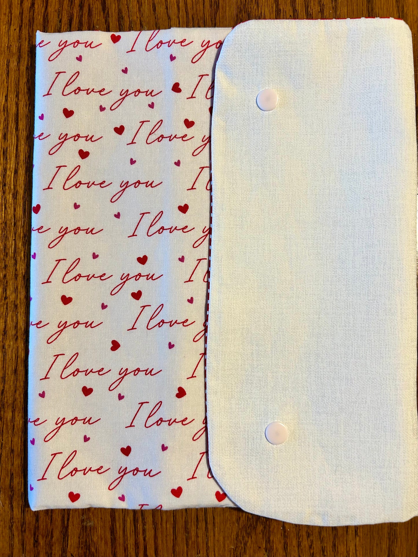 "I Love You" Book Cover with Snap Closure