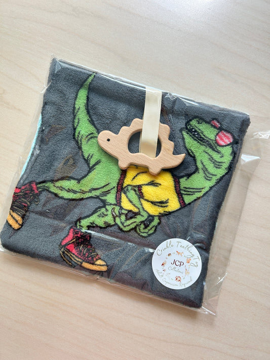 Baby Crinkle Teething Toy with Wooden Ring – Soft Minky Fabric
