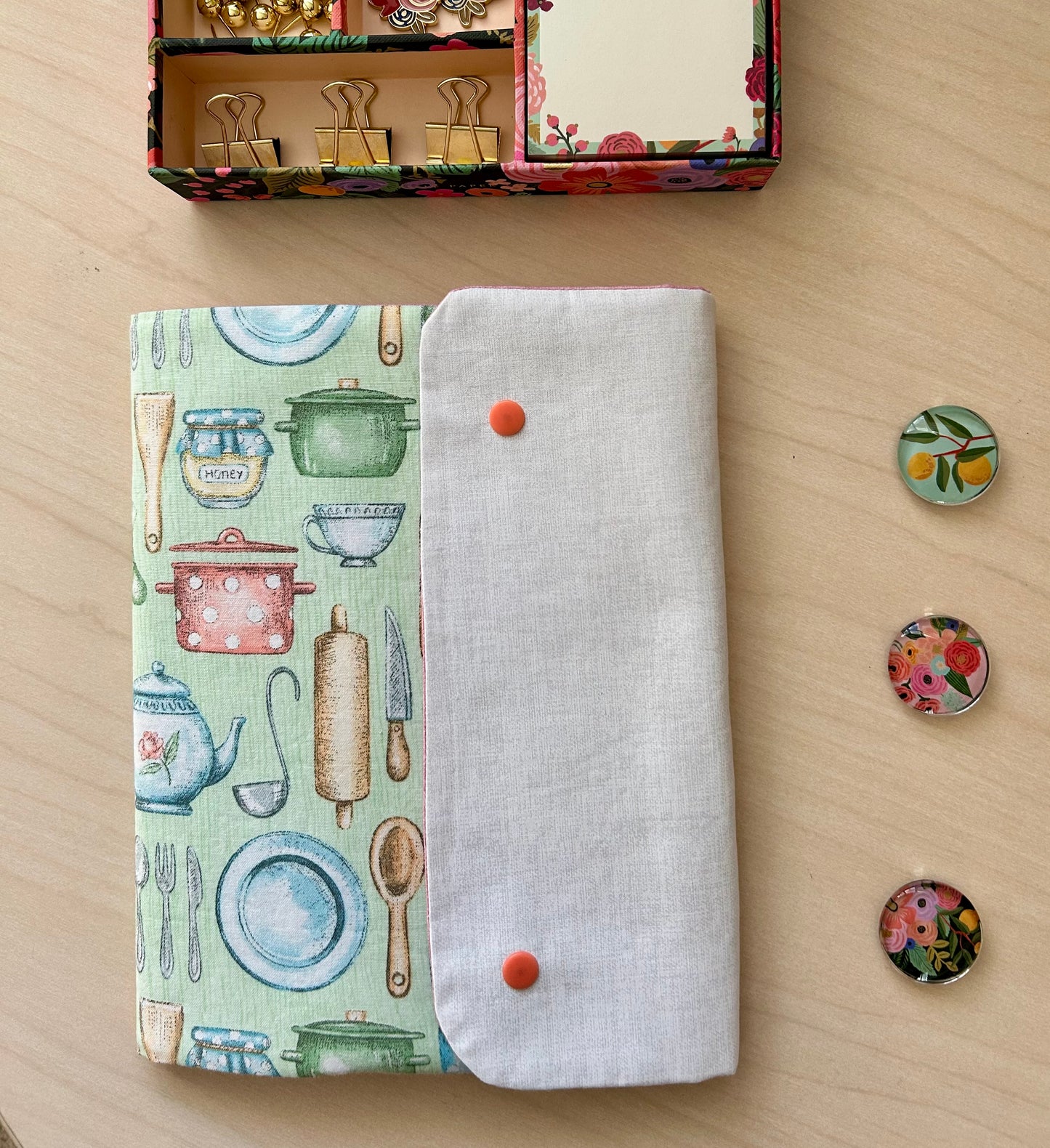 The Cook's in the Kitchen Book Cover with Snap Closure
