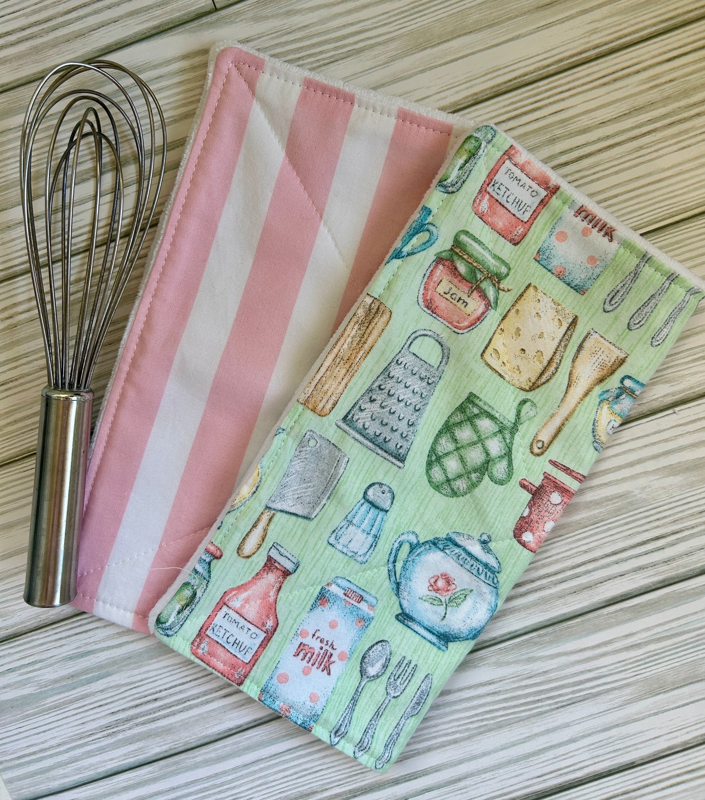 Quilted Dish Cloth Set of 2 | 100% Cotton & Soft Microfiber